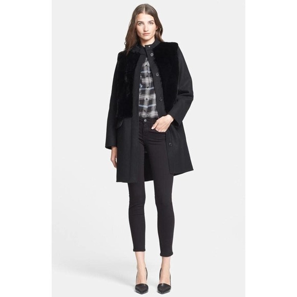 Vince Black Wool Rabbit Fur Paneled Coat Size S Mob Wife - Picture 1 of 7